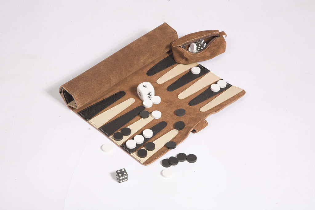 Backgammon suede roll up set