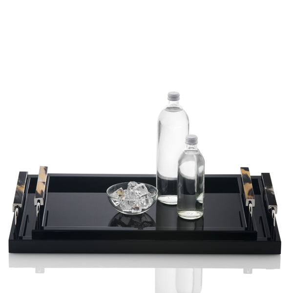 Arca Lacquered Horn Tray in Black with water and ice