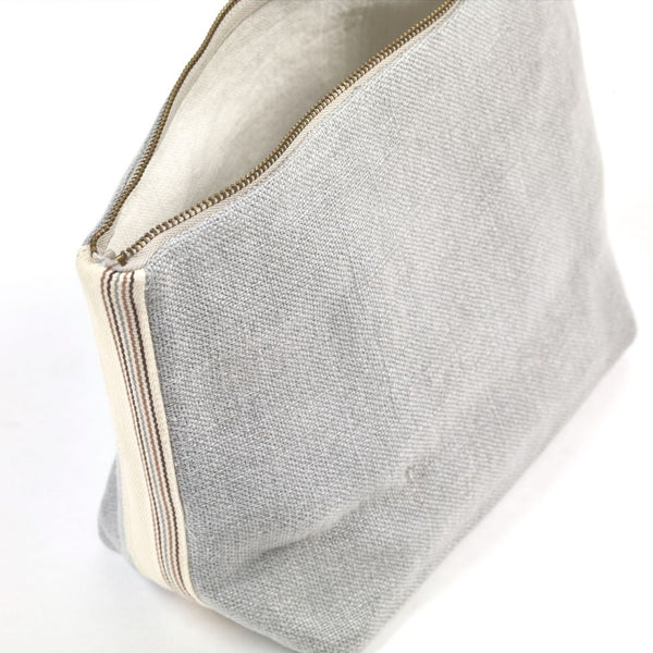 Ash Linen Cosmetic Bag Open Showing side seam