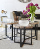 Living room with three petrified wood coffee tables