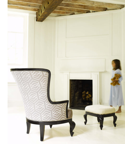 Portobello Queen Anne Armchair From back with girl and footstool